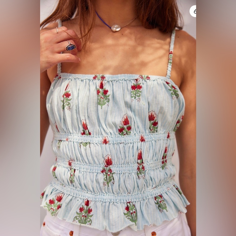 Free People Dolce Vita Tank Blue Floral
